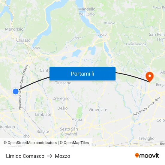 Limido Comasco to Mozzo map