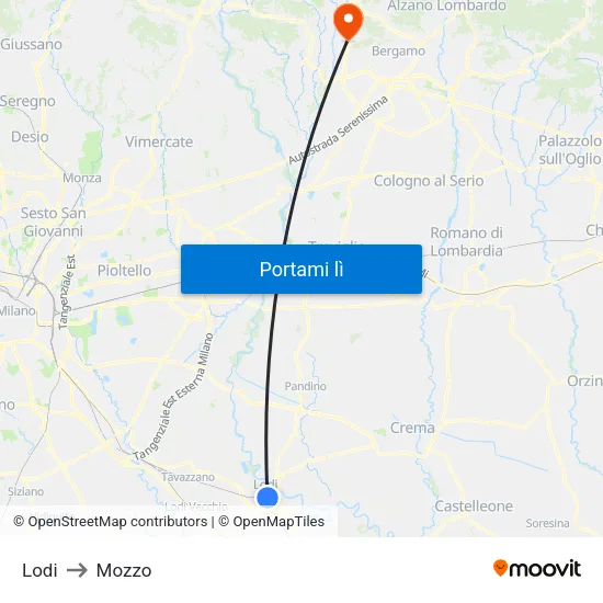 Lodi to Mozzo map