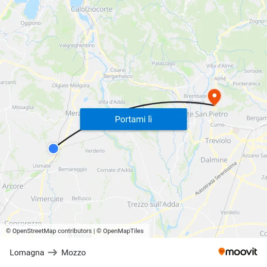 Lomagna to Mozzo map