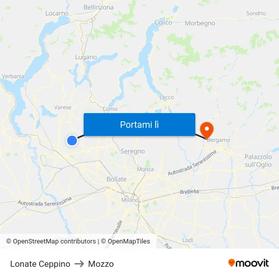 Lonate Ceppino to Mozzo map