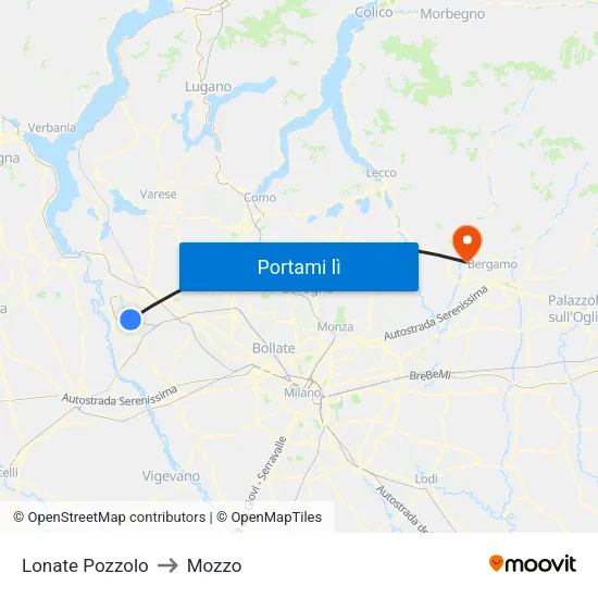 Lonate Pozzolo to Mozzo map