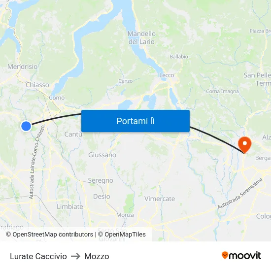 Lurate Caccivio to Mozzo map