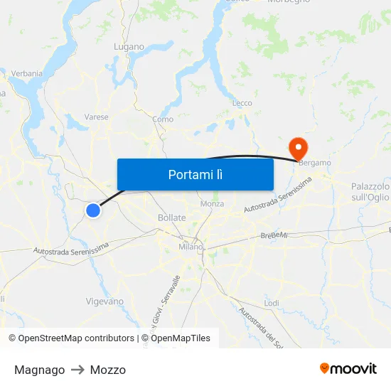 Magnago to Mozzo map