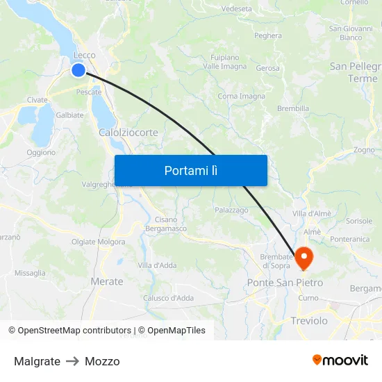 Malgrate to Mozzo map