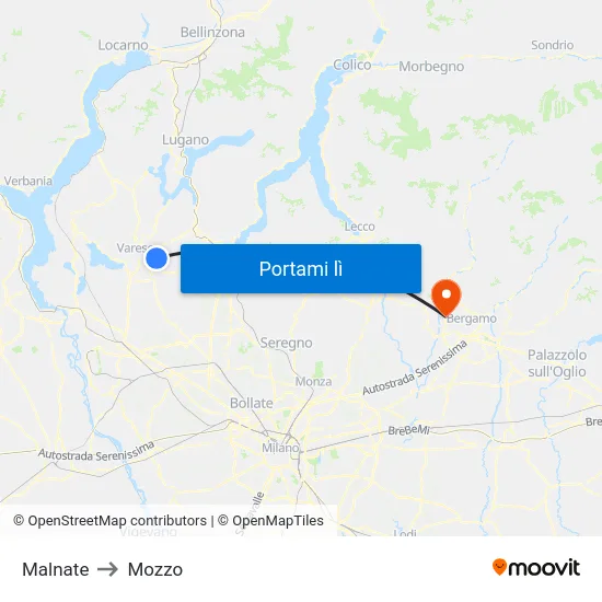 Malnate to Mozzo map