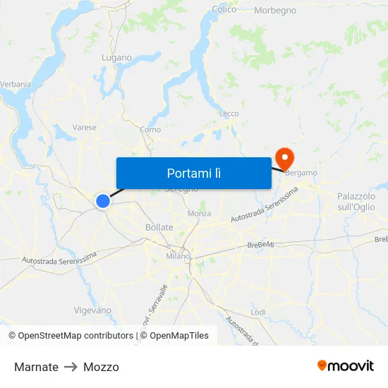 Marnate to Mozzo map