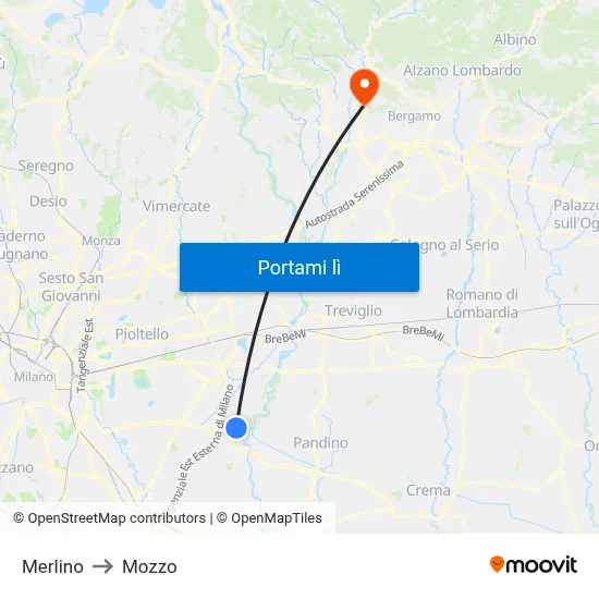 Merlino to Mozzo map