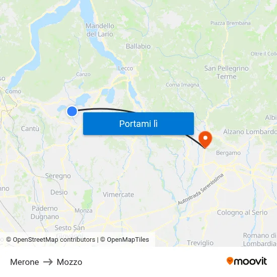 Merone to Mozzo map