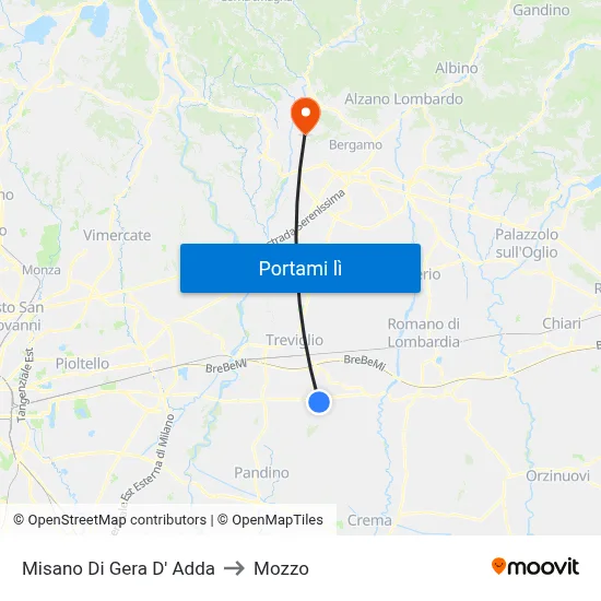 Misano Di Gera D' Adda to Mozzo map
