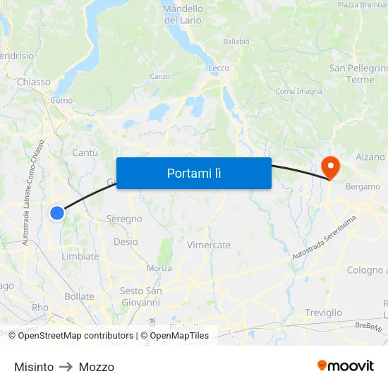 Misinto to Mozzo map