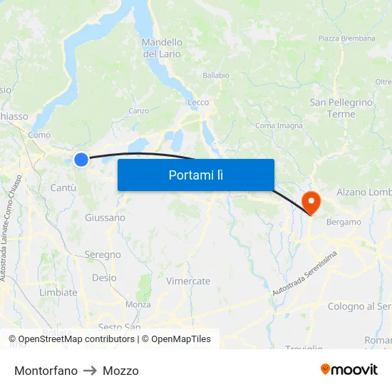Montorfano to Mozzo map