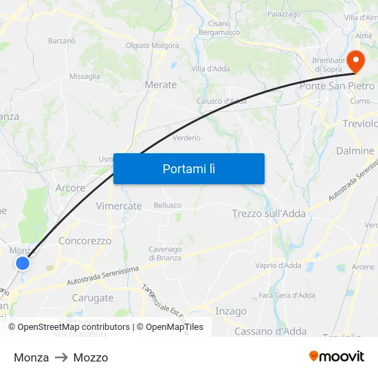 Monza to Mozzo map