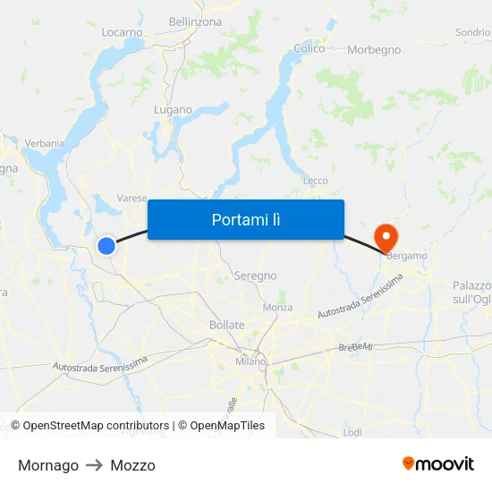 Mornago to Mozzo map