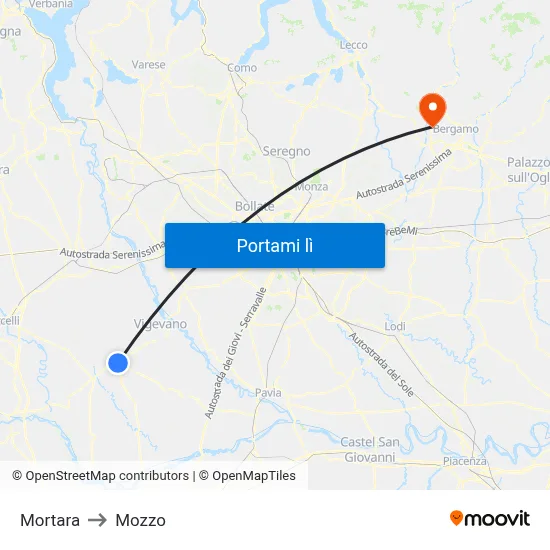 Mortara to Mozzo map