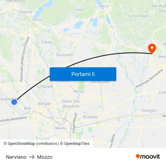 Nerviano to Mozzo map