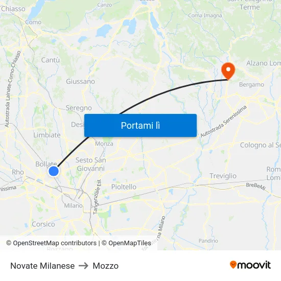 Novate Milanese to Mozzo map