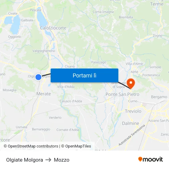 Olgiate Molgora to Mozzo map