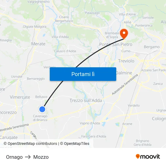 Ornago to Mozzo map