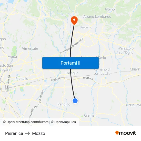 Pieranica to Mozzo map