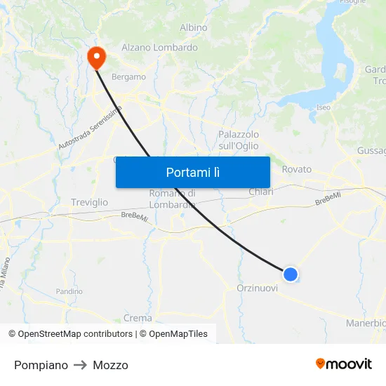 Pompiano to Mozzo map