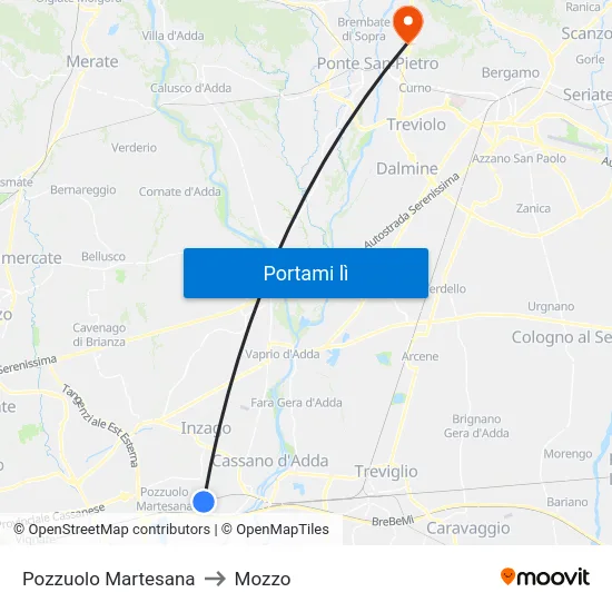 Pozzuolo Martesana to Mozzo map
