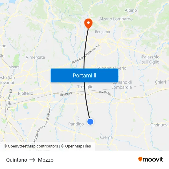Quintano to Mozzo map