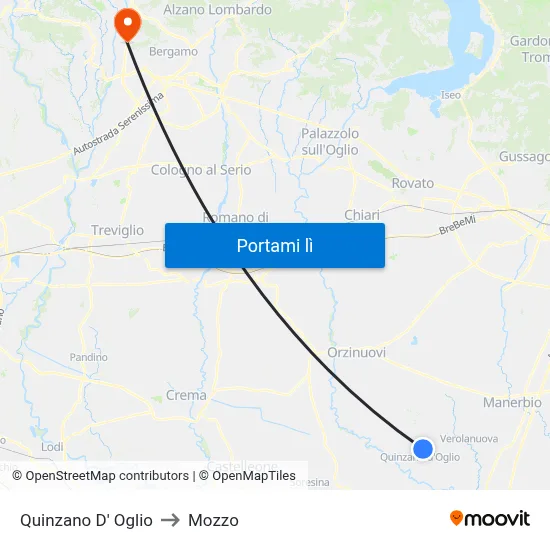 Quinzano D' Oglio to Mozzo map