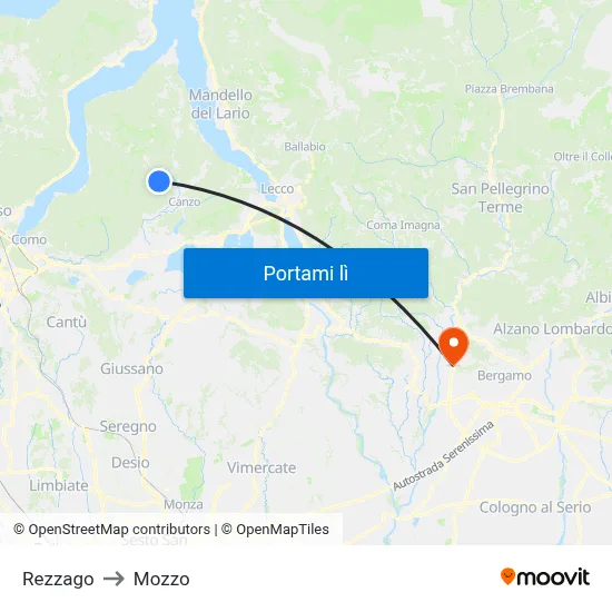 Rezzago to Mozzo map