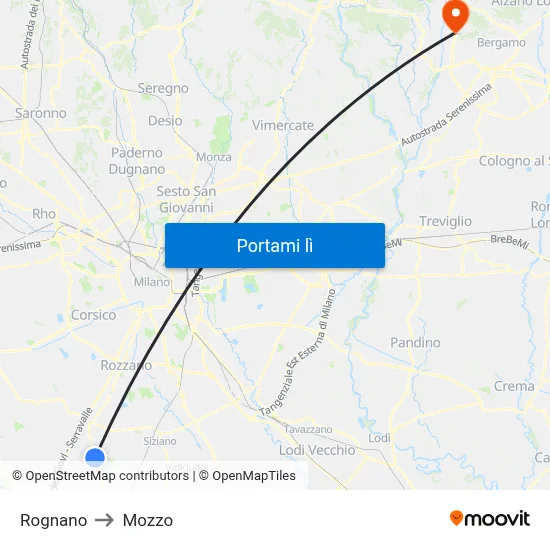 Rognano to Mozzo map