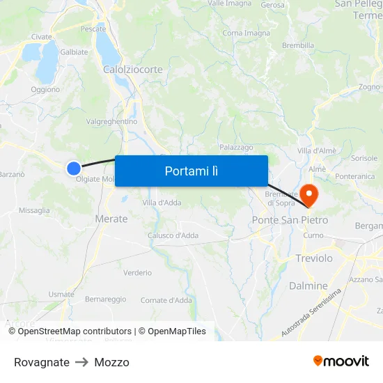 Rovagnate to Mozzo map