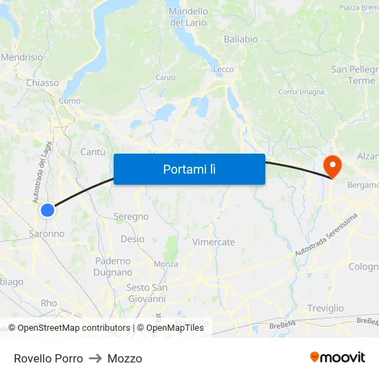 Rovello Porro to Mozzo map