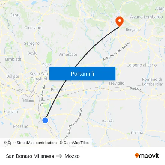 San Donato Milanese to Mozzo map