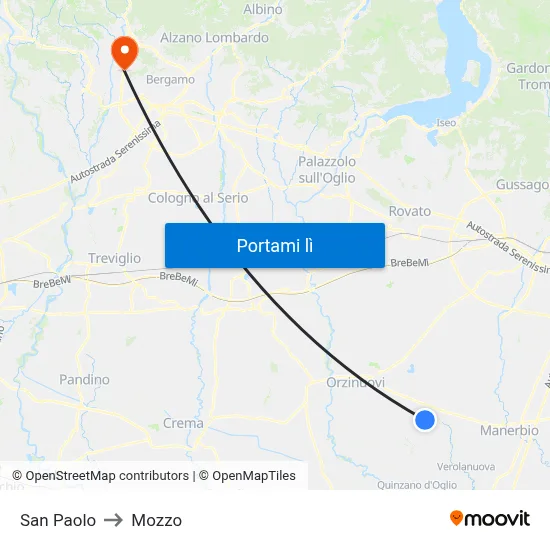 San Paolo to Mozzo map
