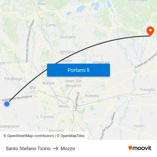 Santo Stefano Ticino to Mozzo map