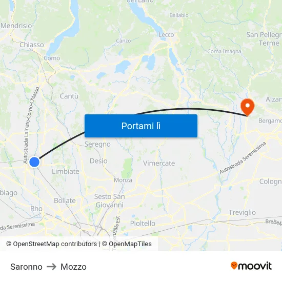 Saronno to Mozzo map