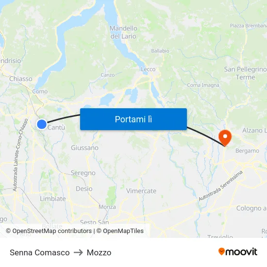Senna Comasco to Mozzo map