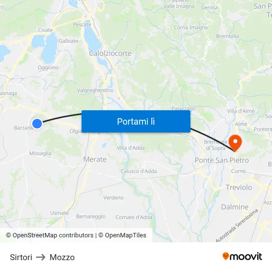 Sirtori to Mozzo map
