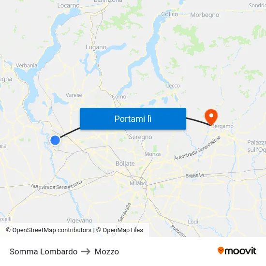Somma Lombardo to Mozzo map