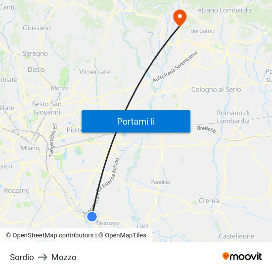 Sordio to Mozzo map