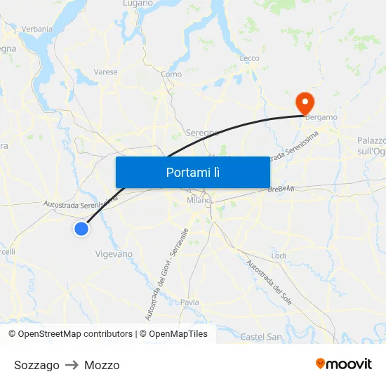 Sozzago to Mozzo map
