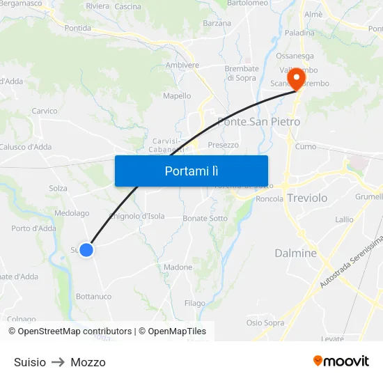 Suisio to Mozzo map