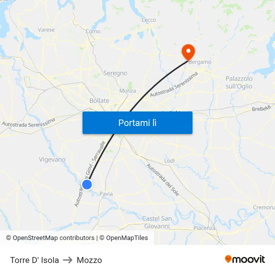 Torre D' Isola to Mozzo map