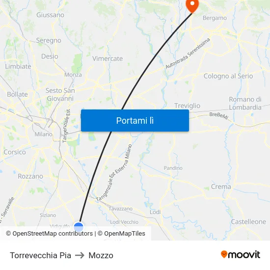 Torrevecchia Pia to Mozzo map