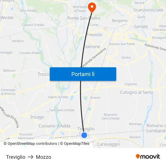 Treviglio to Mozzo map