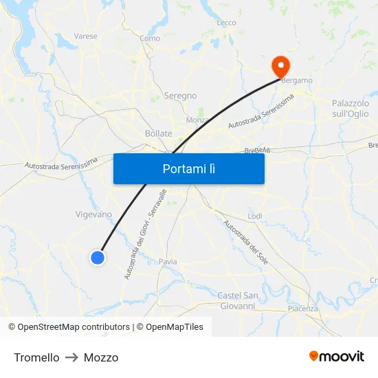 Tromello to Mozzo map