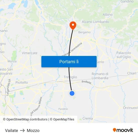 Vailate to Mozzo map