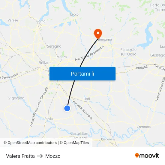 Valera Fratta to Mozzo map
