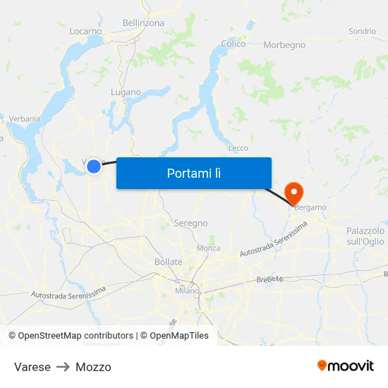 Varese to Mozzo map