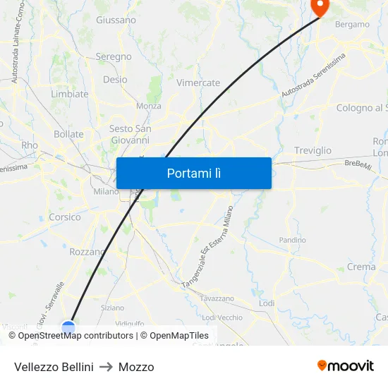 Vellezzo Bellini to Mozzo map
