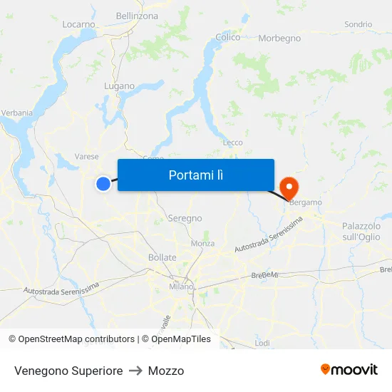 Venegono Superiore to Mozzo map